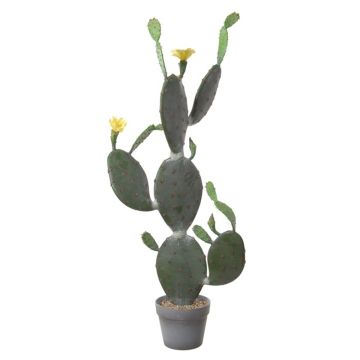 Dekorativ fikonkaktus LEODORA med blommor, dekorativ kruka, grön-gul, 105cm Dekorativ fikonkaktus LEODORA med blommor, dekorativ kruka, grön-gul, 105cm