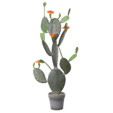 Dekorativ fikonkaktus LEODORA med blommor, dekorativ kruka, grön-orange, 120cm Dekorativ fikonkaktus LEODORA med blommor, dekorativ kruka, grön-orange, 120cm