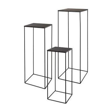 Blomsterbord i metall ULAAKA, 3 st, svart, 19x19x50cm, 22x22x60cm, 25x25x70cm