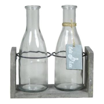 Glasflaska ANYA, med träställ, 2 glas, klar, 18x8x20cm Glasflaska ANYA, med träställ, 2 glas, klar, 18x8x20cm