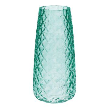 Blomvas AMALFRIED med rombmönster, glas, turkos, 21cm, Ø10cm