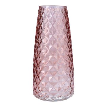 Blomvas AMALFRIED med rombmönster, glas, gammaldagsrosa, antikrosa, 21cm, Ø10cm