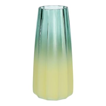 Blomvas AMALFRIED med räfflor, glas, blå-gul, 21cm, Ø10cm