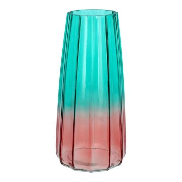 Blomvas AMALFRIED med räfflor, glas, turkos-rosa, 21cm, Ø10cm
