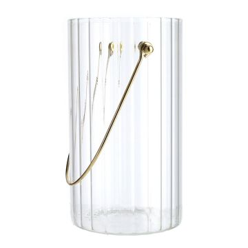 Dekorationsvas BLANDINA med handtag, glas, räfflad, transparent-guld, 18cm, Ø10cm