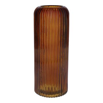 Glasvas ALBURGIS med räfflor, orange-brun-klar, 25cm, Ø10cm