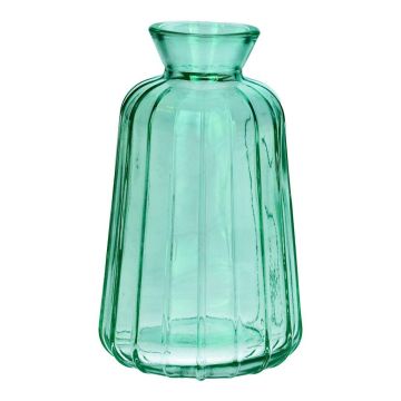 Dekorflaska i glas TATIANA med räfflor, turkos-klar, 11cm, Ø6,5cm