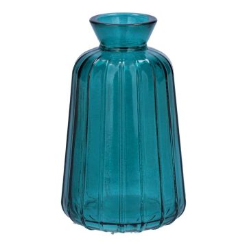 Dekorativ glasflaska TATIANA med räfflor, petrolblå-klar, 11cm, Ø6,5cm