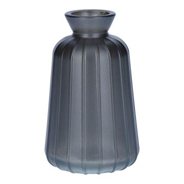 Dekorflaska TATIANA i glas med räfflor, grå metallic, 11cm, Ø6,5cm