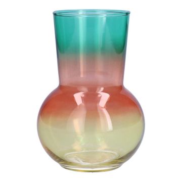 Blomvas NOVANTINO, glas, turkos-rosa-laxros-gul-klar, 17cm, Ø12cm