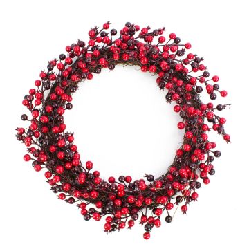 Konstgjord pyracantha-krans GASIRA, röd-vinröd, Ø45cm