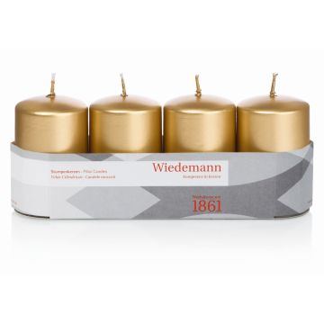 Adventskrans med blockljus JENARO, 4 st, guld, 8cm, Ø5cm, 18 timmar - Tillverkad i Tyskland Adventskrans med blockljus JENARO, 4 st, guld, 8cm, Ø5cm, 18 timmar - Tillverkad i Tyskland