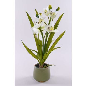 Konstgjord Cymbidium-orkidé NALA i keramikkruka, krämfärgad, 50cm