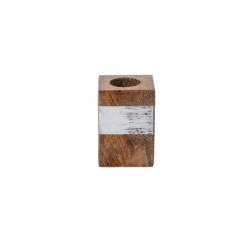 Rektangulär ljusstake i trä KARLINA för stavljus upp till ca Ø2,5cm, naturvit, 4x4x6cm Rektangulär ljusstake i trä KARLINA för stavljus upp till ca Ø2,5cm, naturvit, 4x4x6cm