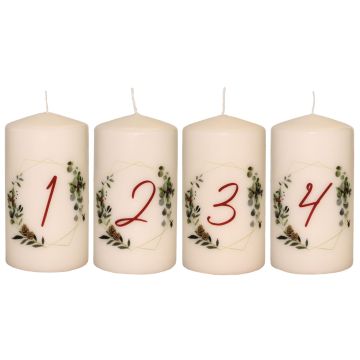 Adventsljus CHRISTOPHORUS med siffror i fototryck, 4 st, krämfärgade, 13cm, Ø6,8cm, 52 timmar - Tillverkad i Tyskland, krämfärgad-färgglad Adventsljus CHRISTOPHORUS med siffror i fototryck, 4 st, krämfärgade, 13cm, Ø6,8cm, 52 timmar - Tillverkad i Tyskland, krämfärgad-färgglad