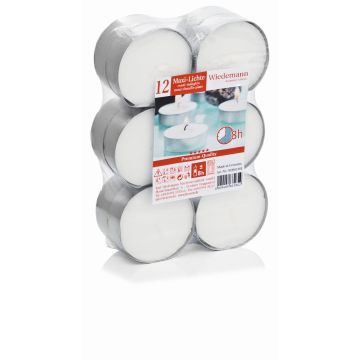 Maxi-te-ljus KENNY, 12 st, vita, 1,9cm, Ø5,7cm, 8 timmar