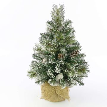 Konstgjord julgran RIGA, jutesäck, med kottar, vit, 60cm, Ø40cm