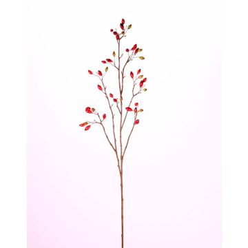 Konstgjord vildrosgren EDITH med frukter, röd, 110cm