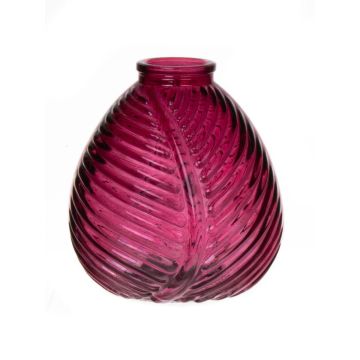 Flaskvas NELLOMIO med bladmönster, glas, cerise-klar, 13cm, Ø12cm