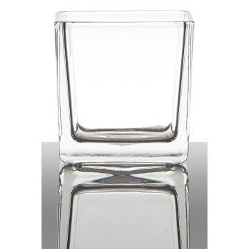 Värmeljushållare KIM EARTH av glas, klar, 8x8x8cm