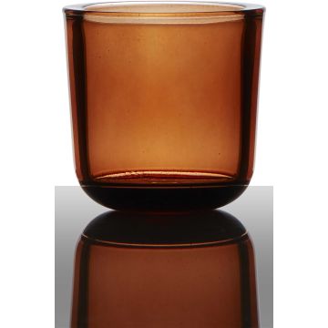 Värmeljushållare NICK av glas, orange-transparent, 7,5cm, Ø7,5cm