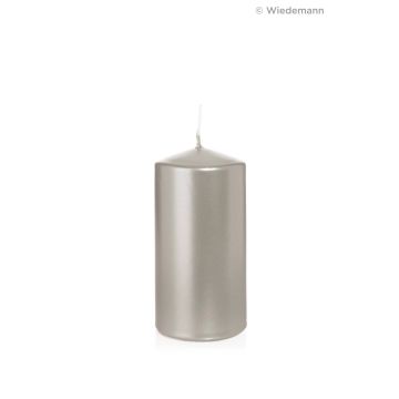Julstearinljus ROSELLA, silver, 12cm, Ø6cm, 40 timmar - Tillverkad i Tyskland
