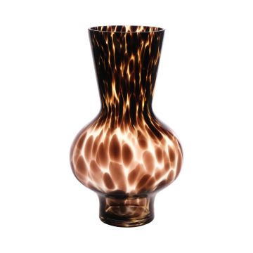 Rund glasvas RUSSELL, leopardmönster, brun-klar, 30cm, Ø18cm