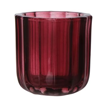 Maxi-te-ljusglas KENSIE, breda räfflor, rödbrun-klar, 9,4cm, Ø9cm