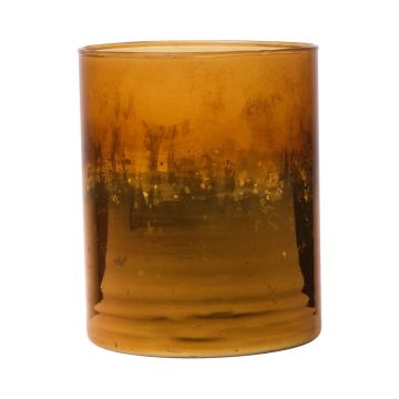 Maxi-te-ljusglas RIGOBERTO, guldbotten, orange-brun-klar, 12,5cm, Ø10cm