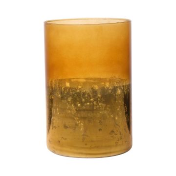 Maxi-te-ljusglas RIGOBERTO, botten i guld, orange-brun-klar, 15cm, Ø10cm