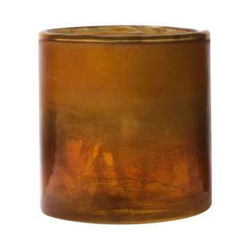 Maxi-te-ljusglas RIGOBERTO, guld i toppen, orange-brunt-klart, 10cm, Ø10cm