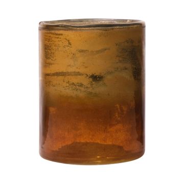 Maxi-te-ljusglas RIGOBERTO, guld i toppen, orange-brunt-klart, 12,5cm, Ø10cm
