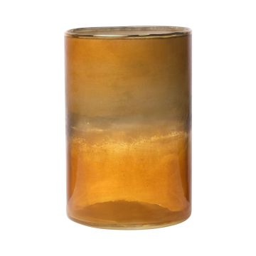 Maxi-te-ljusglas RIGOBERTO, guldkant, orange-brun-klar, 15cm, Ø10cm