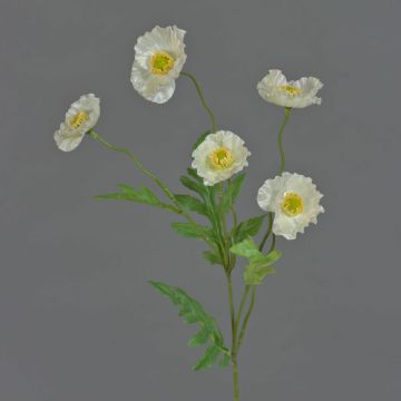 Textilkvist med vallmo KEIRA, vit, 65cm, Ø5-6cm