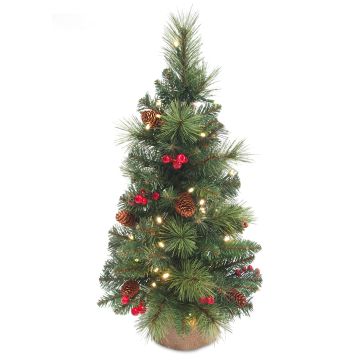 Konstgjord gran BUKAREST, jutesäck, dekorerad, LED-lampor, 80cm, Ø45cm Konstgjord gran BUKAREST, jutesäck, dekorerad, LED-lampor, 80cm, Ø45cm