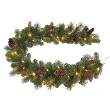 Konstgjord julgirland KERRY, kottar, LED-lampor, grön, 275cm, Ø30cm