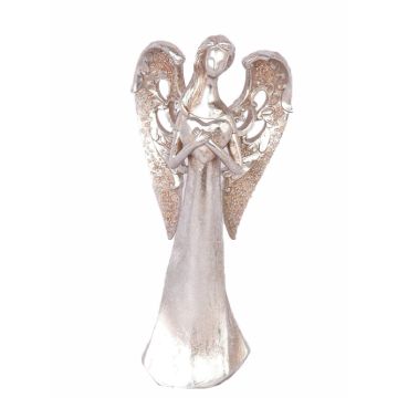 Dekorativ ängelfigur PINTA, med hjärta i händerna, silver-koppar, 30cm Dekorativ ängelfigur PINTA, med hjärta i händerna, silver-koppar, 30cm