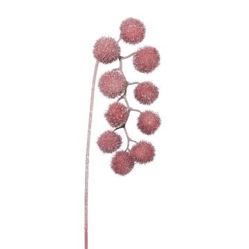 Dekorativ gren av platan FLERMO med frukter, hängande, frusen, gammaldagsrosa, antikrosa, 60cm