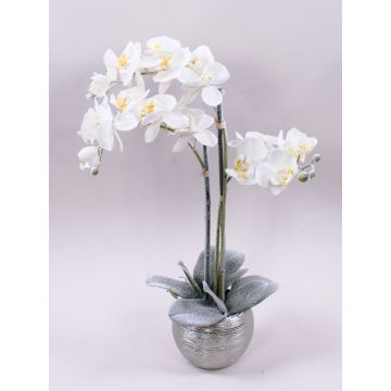 Konstgjord Phalaenopsis-orkidé KAREN, dekorativ kruka, frusen, vit, 60cm