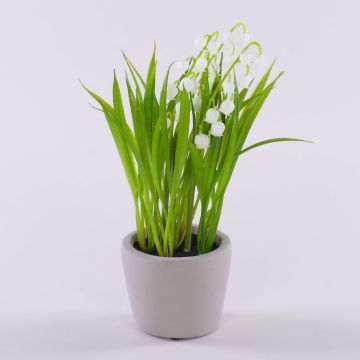 Konstgjord blomma liljekonvalj NOMTHA i cementkruka, vit, 20cm