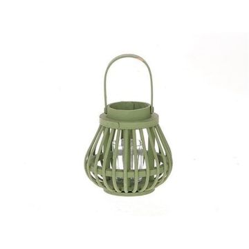 Lykta CHARITHRA med handtag, trä, glasinsats, grön, 15cm, Ø15,5cm Lykta CHARITHRA med handtag, trä, glasinsats, grön, 15cm, Ø15,5cm