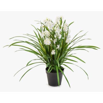 Konstgjord blomma, Cymbidium-orkidé JANILA i dekorativ kruka, vit, 85cm