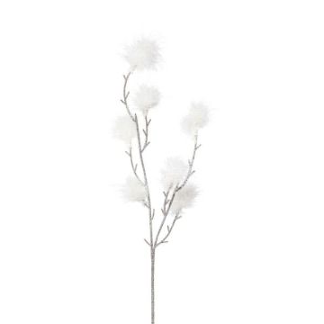 Dekorativ kvist med fjäderbuske SMORKE med blommor, frusen, vit, 70cm, Ø6-8cm Dekorativ kvist med fjäderbuske SMORKE med blommor, frusen, vit, 70cm, Ø6-8cm