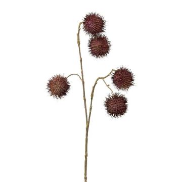 Konstgjord gren av platan GLUNVI med frukter, aubergine, 45cm