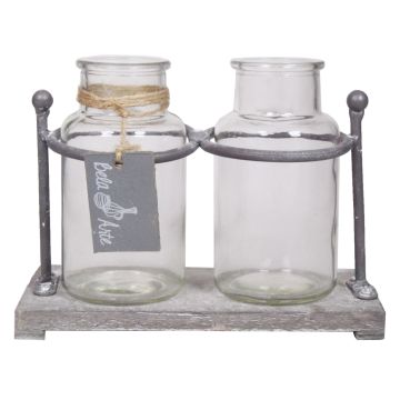 Glasflaskor LORRIE med träställ, 2 flaskor, klar, 19,5x10x14,5cm Glasflaskor LORRIE med träställ, 2 flaskor, klar, 19,5x10x14,5cm