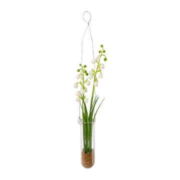 Konstgjord liljekonvaljarrangemang FRUKE i hängvas, vit, 35cm Konstgjord liljekonvaljarrangemang FRUKE i hängvas, vit, 35cm
