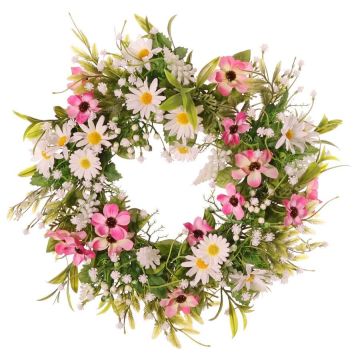 Konstgjord blomkrans med margeriter, kosmos, MAGADI, muscari och slöjblomma, rosa-vit, Ø30cm Konstgjord blomkrans med margeriter, kosmos, MAGADI, muscari och slöjblomma, rosa-vit, Ø30cm