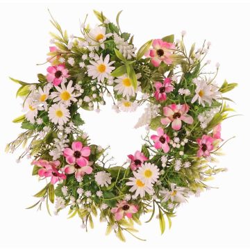 Konstgjord blomkrans med margeriter, kosmos, MAGADI, muscari och slöjblomma, rosa-vit, Ø30cm Konstgjord blomkrans med margeriter, kosmos, MAGADI, muscari och slöjblomma, rosa-vit, Ø30cm