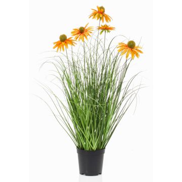 Konstgräs solhatt SHALLA med blommor, orange, 60cm Konstgräs solhatt SHALLA med blommor, orange, 60cm