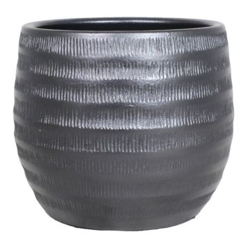 Keramikplanteringskruka TIAM med räfflor, mat svart, 26cm, Ø29cm